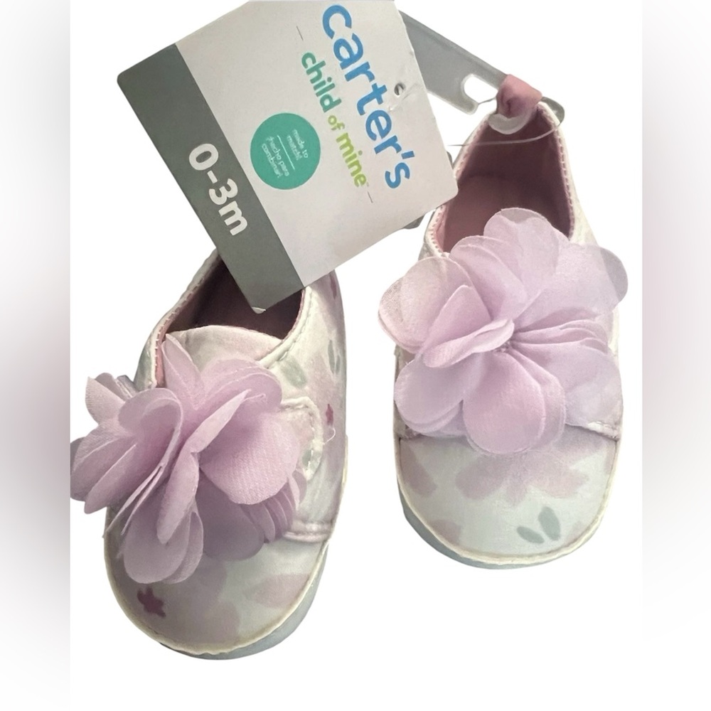 Carter's Light Pink Floral Baby Walker Shoes with Lilac Flower Accent size 0-3M